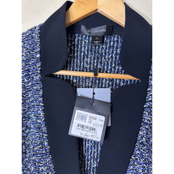 NWT St. John Stretch Boucle Jacket Blue, White, Black Tweed Stretch 10 - Picture 2 of 7